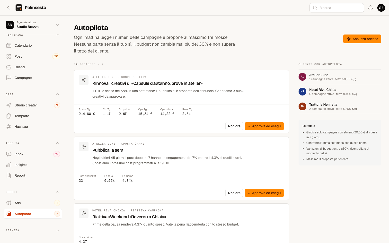 Ads e autopilota in Palinsesto