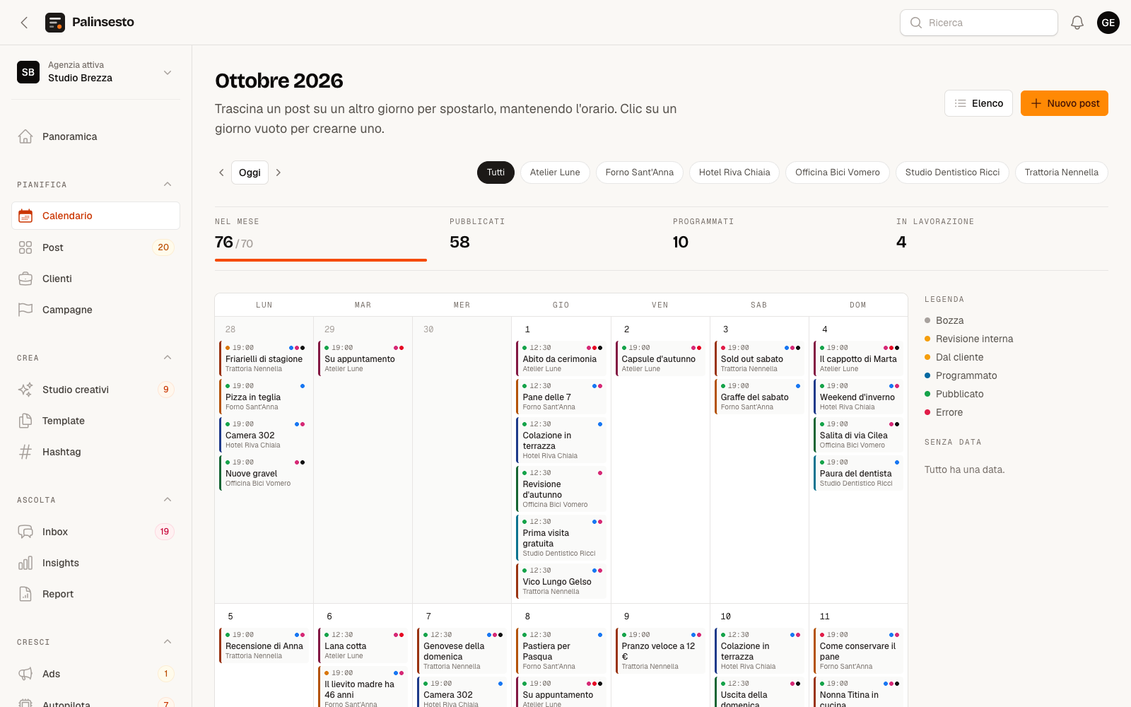 Calendario in Palinsesto
