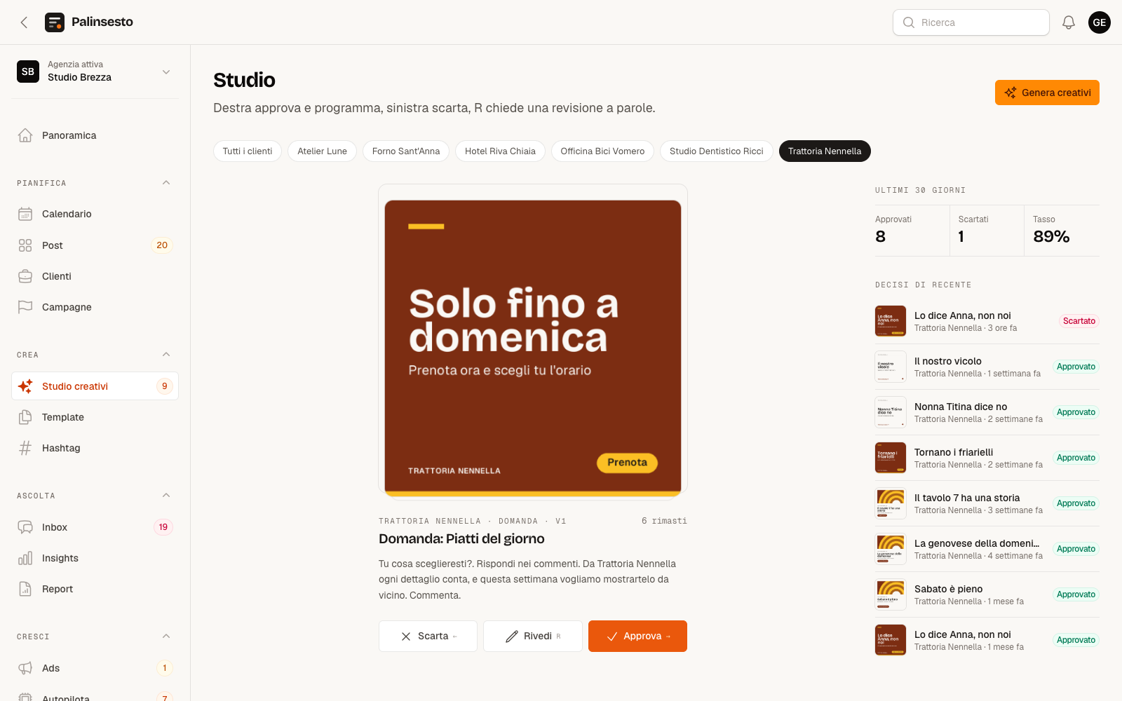 Studio creativi in Palinsesto